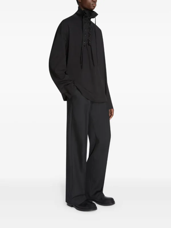 トップス DRIES VAN NOTEN Long Sleeve T-Shirt M Green & Black Crewneck Long Sleeve T-Shirt by Dries Van