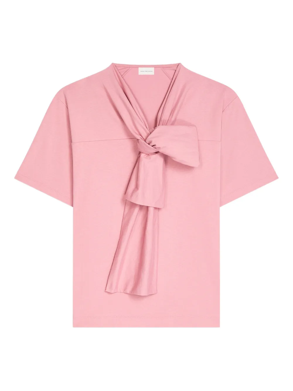 DRIES VAN NOTEN Katoenen T-shirt met strikhals Roze