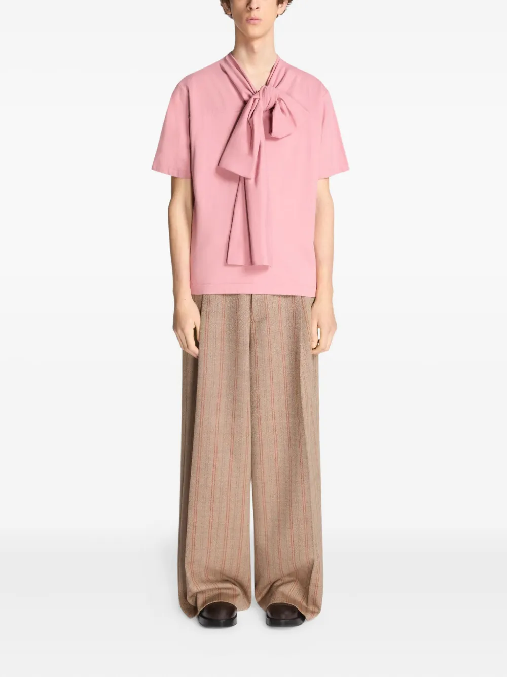 DRIES VAN NOTEN Katoenen T-shirt met strikhals - Roze