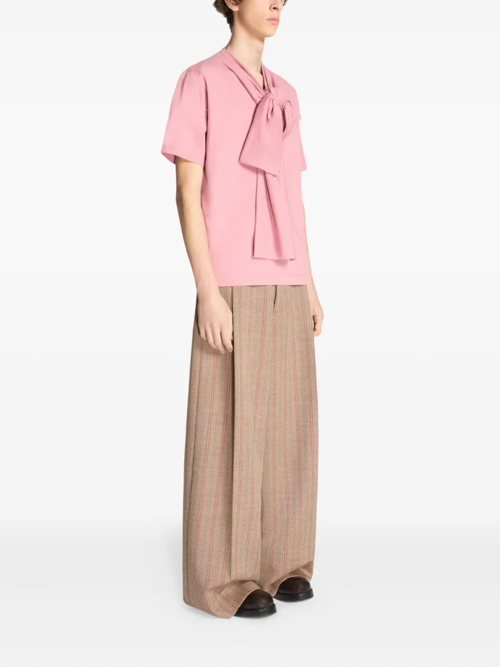 DRIES VAN NOTEN Katoenen T-shirt met strikhals Roze