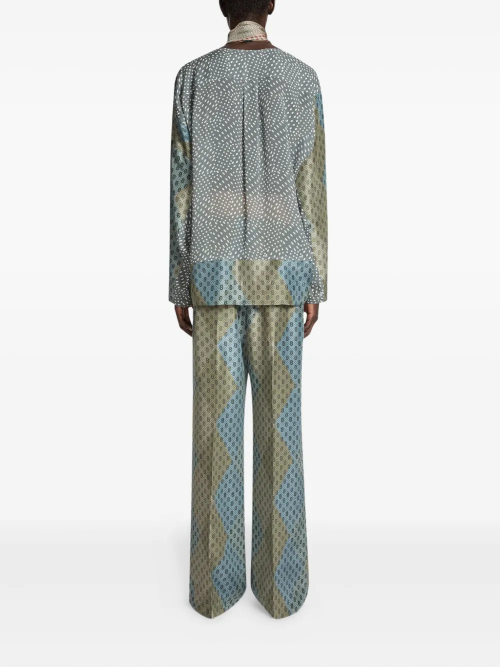 Dries Van Noten Womens Stone Puvis Graphic-print Silk Trousers In Blue