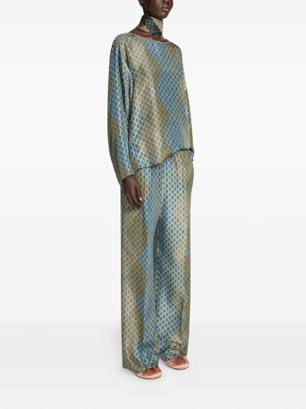 Dries Van Noten Womens Stone Puvis Graphic-print Silk Trousers In Blue
