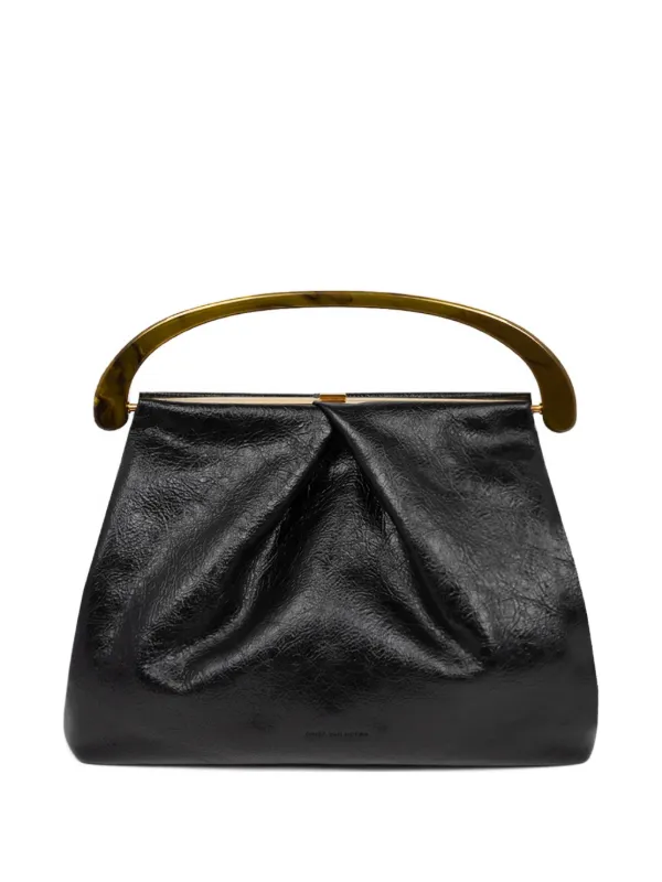 Dries Van Noten Pleated Leather Tote Bag in Black