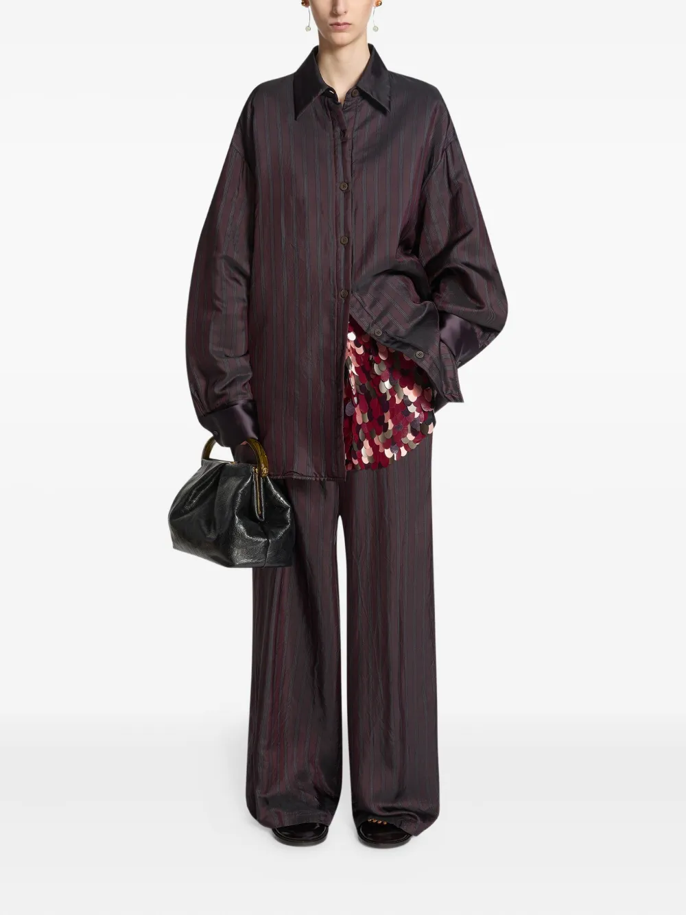  Dries Van Noten Pleated Leather Tote Bag - Black 
