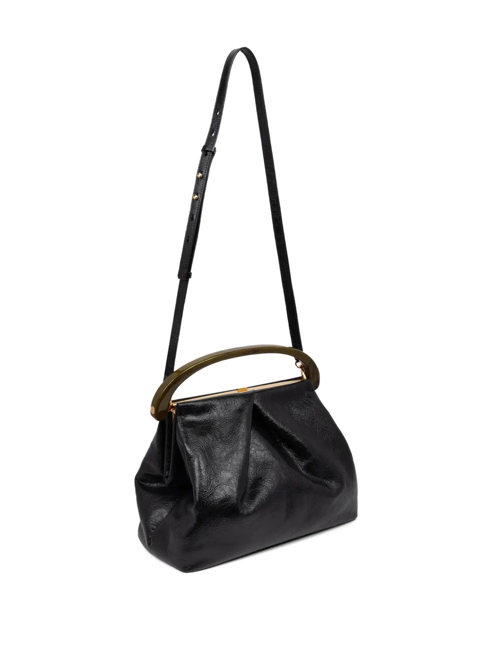  Dries Van Noten Pleated Leather Tote Bag - Black 