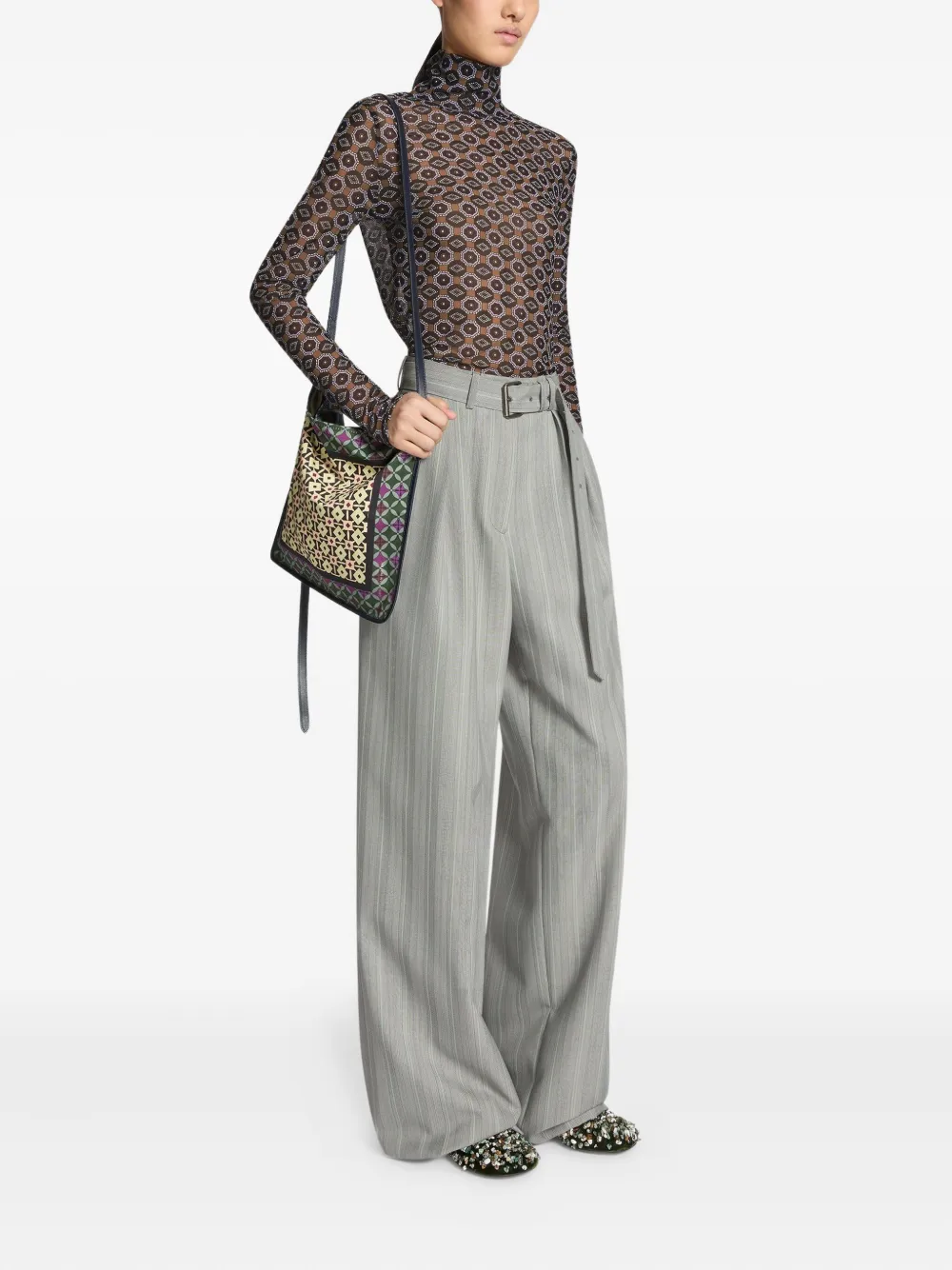 DRIES VAN NOTEN Kleine sjaaltas met geometrisch patroon - Groen