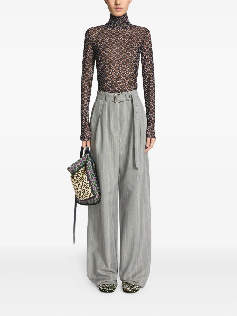 Dries Van Noten Small Geometric-pattern Scarf Bag In Green