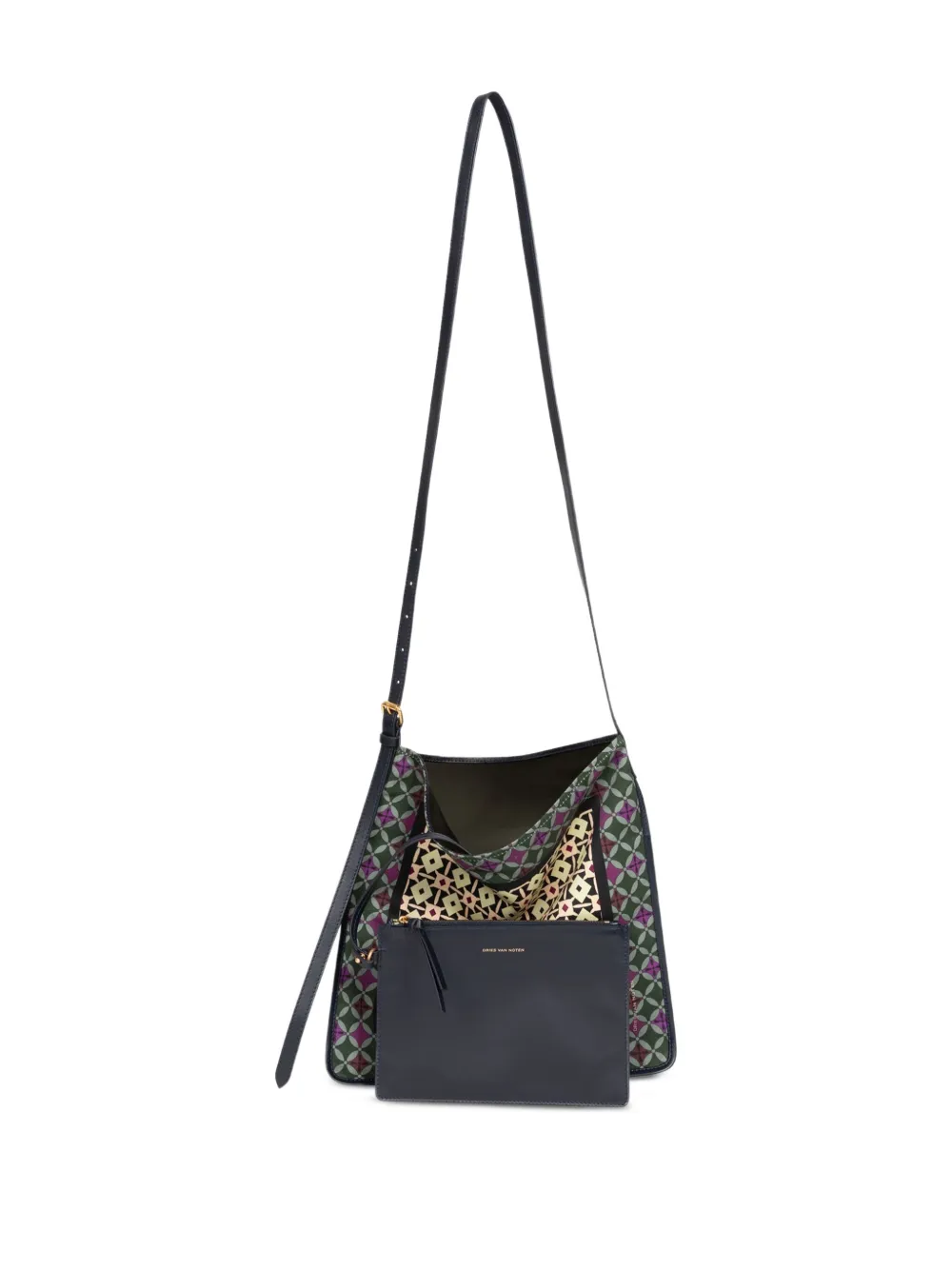 Dries Van Noten Small Geometric-pattern Scarf Bag In Green