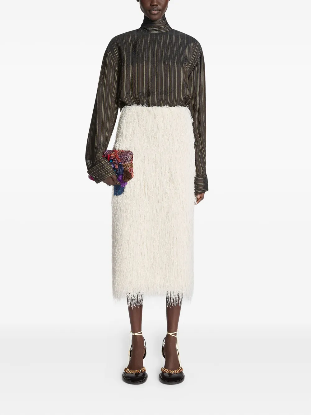DRIES VAN NOTEN Rok met franjes Wit