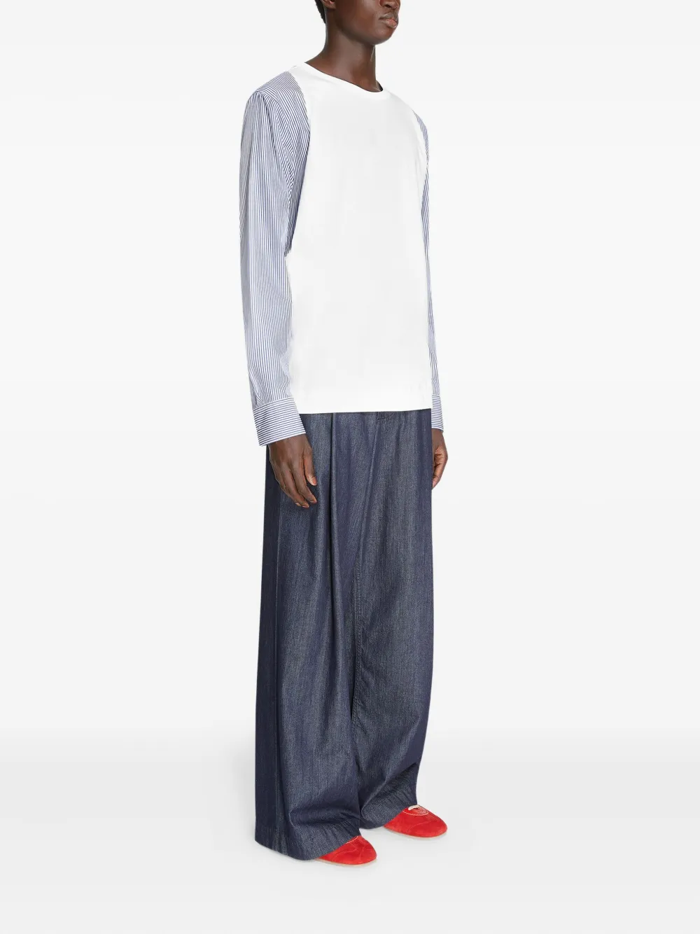 DRIES VAN NOTEN Katoenen T-shirt met contrasterende mouwen Wit