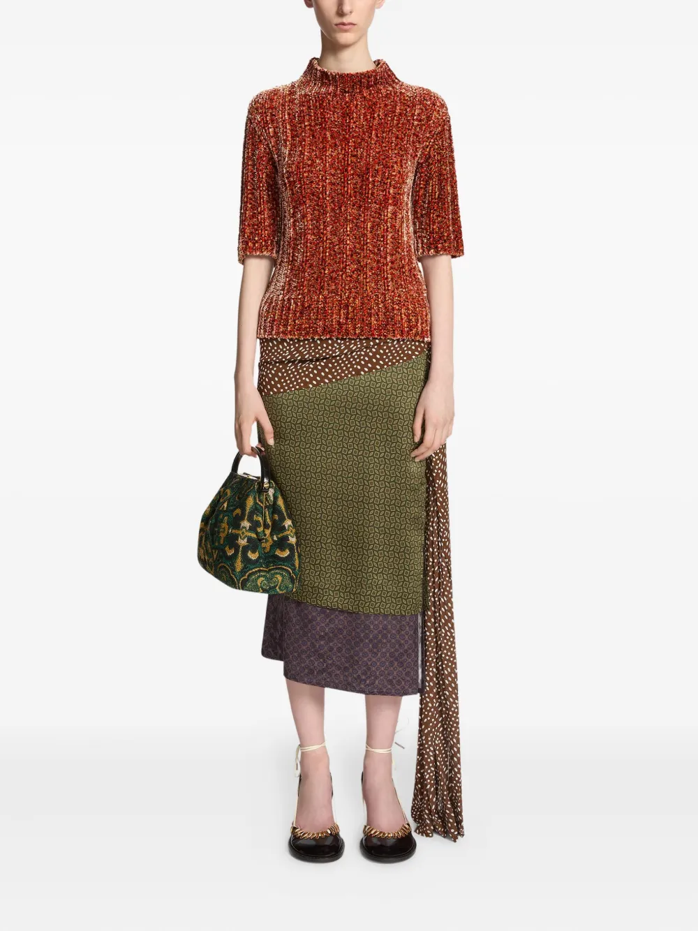 DRIES VAN NOTEN Geribbelde trui met korte mouwen Rood
