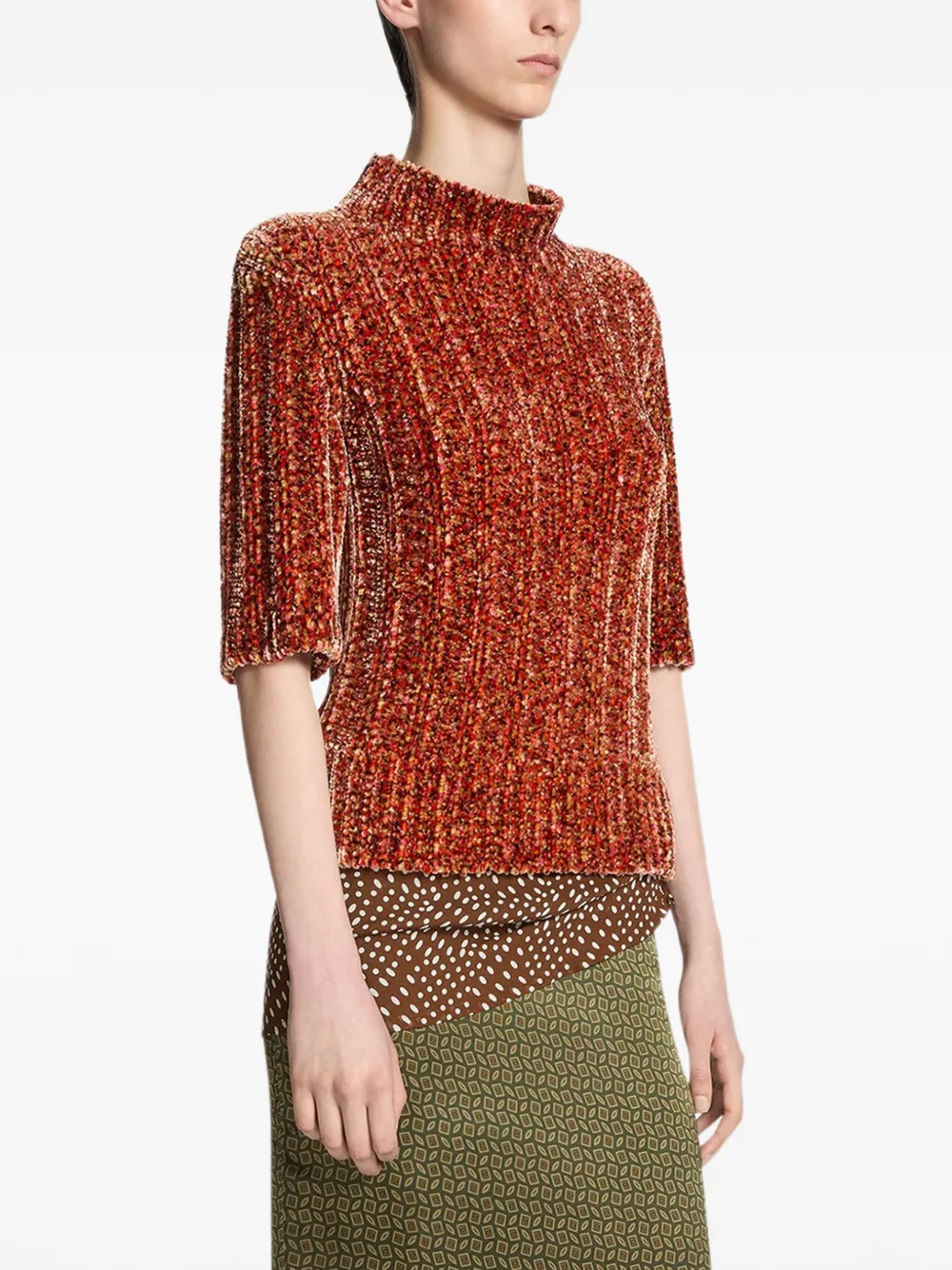 DRIES VAN NOTEN Geribbelde trui met korte mouwen Rood