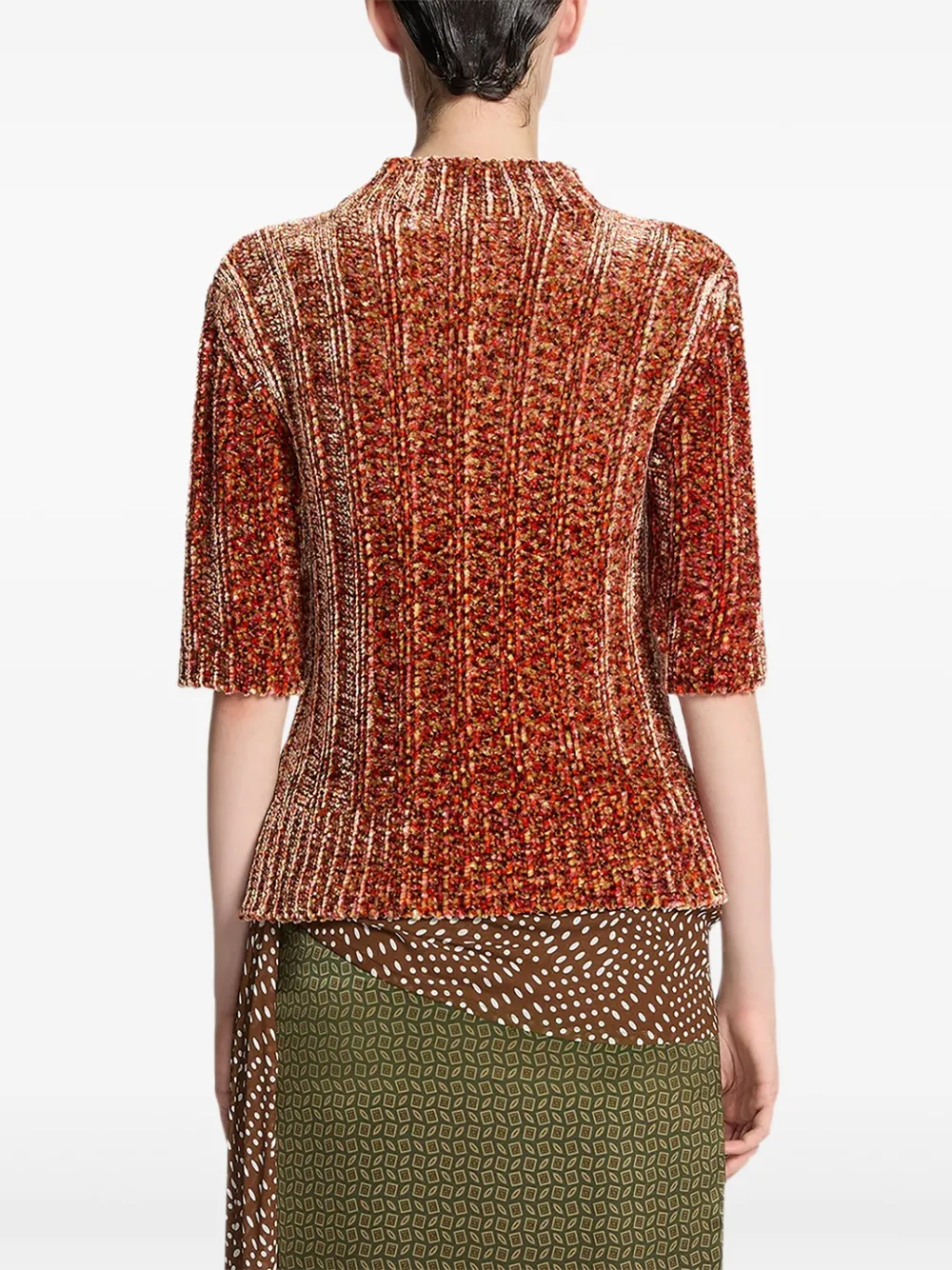 DRIES VAN NOTEN Geribbelde trui met korte mouwen Rood