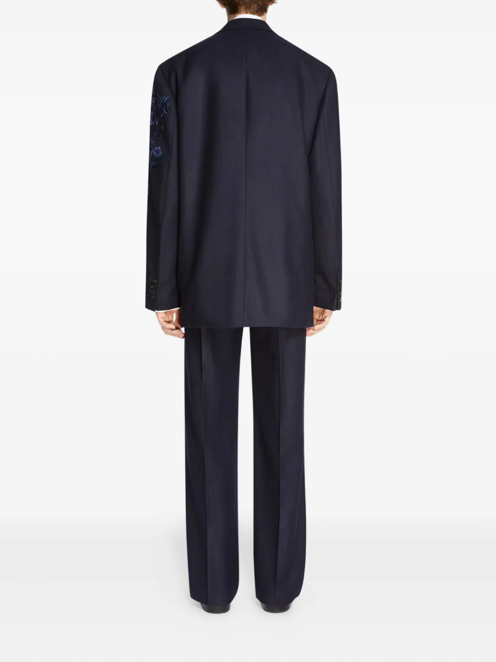 Dries Van Noten Floral-embroidered Double-breasted Blazer In Blue