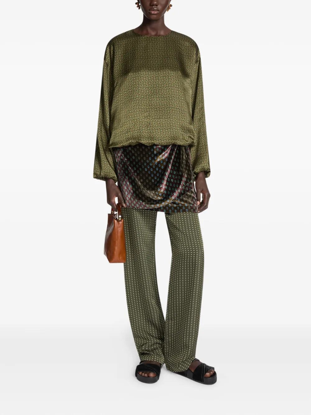 DRIES VAN NOTEN printed wrap-skirt trousers - Groen