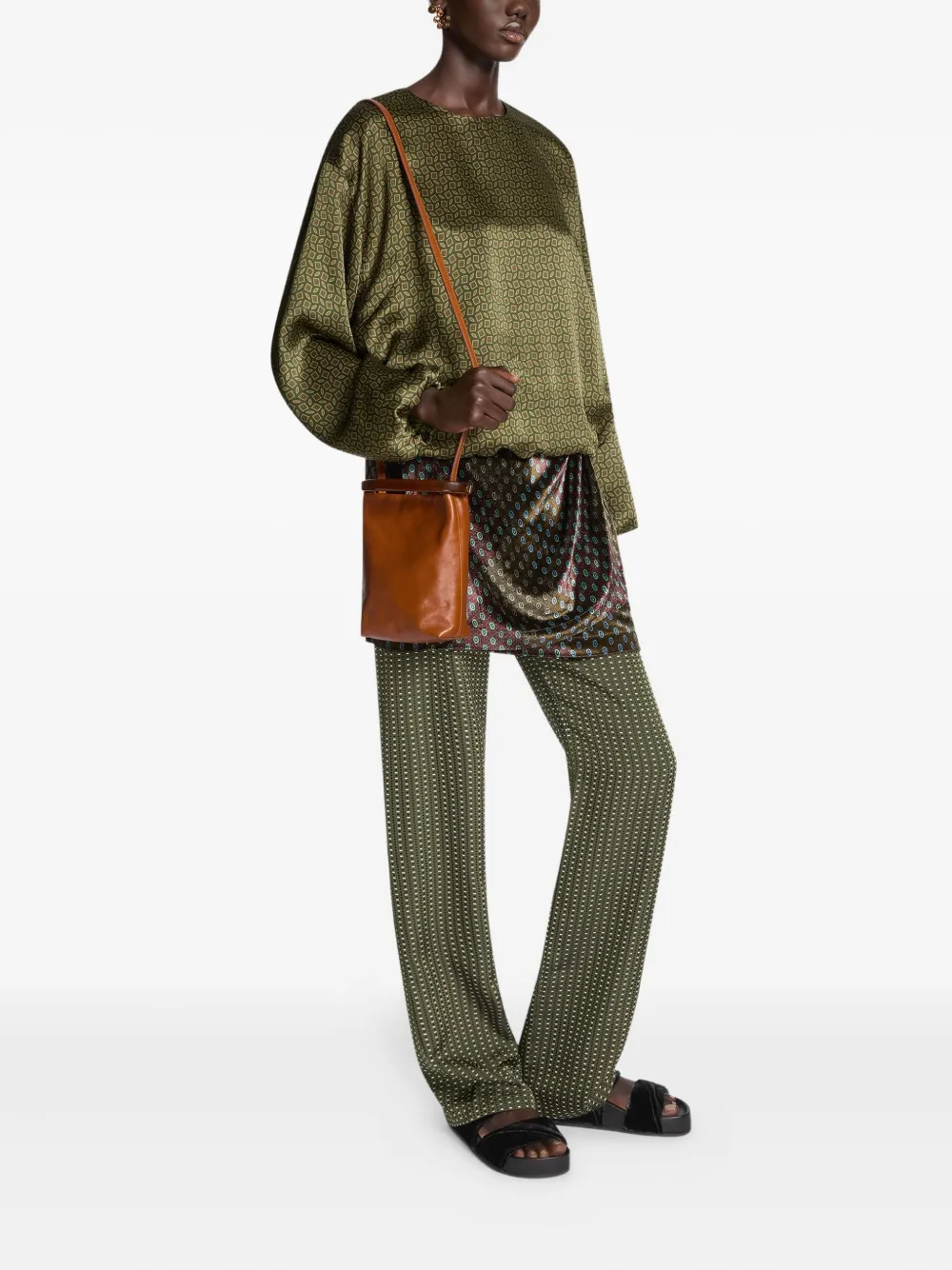 Dries Van Noten Geometric-pattern Blouse In Green