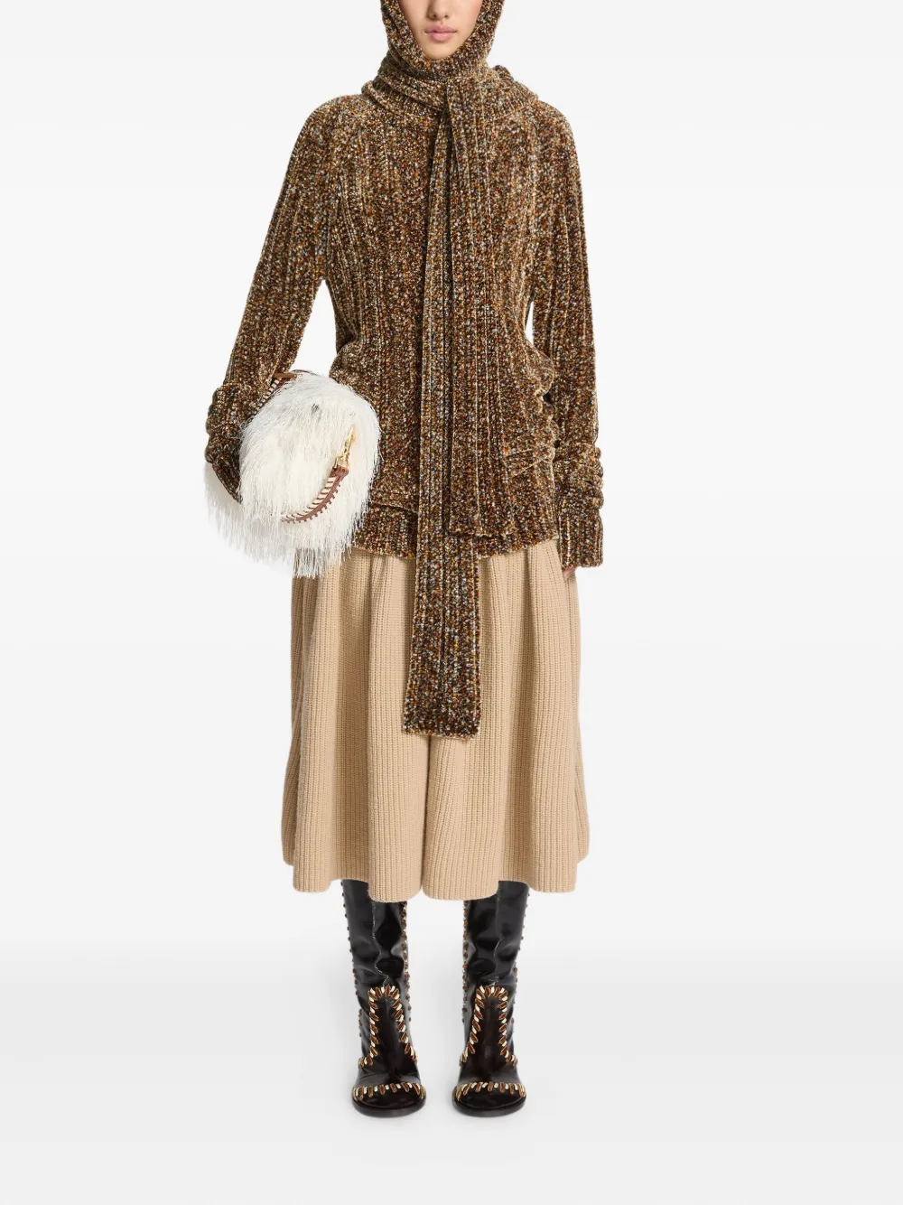 DRIES VAN NOTEN Geribbelde sjaal met capuchon - Bruin