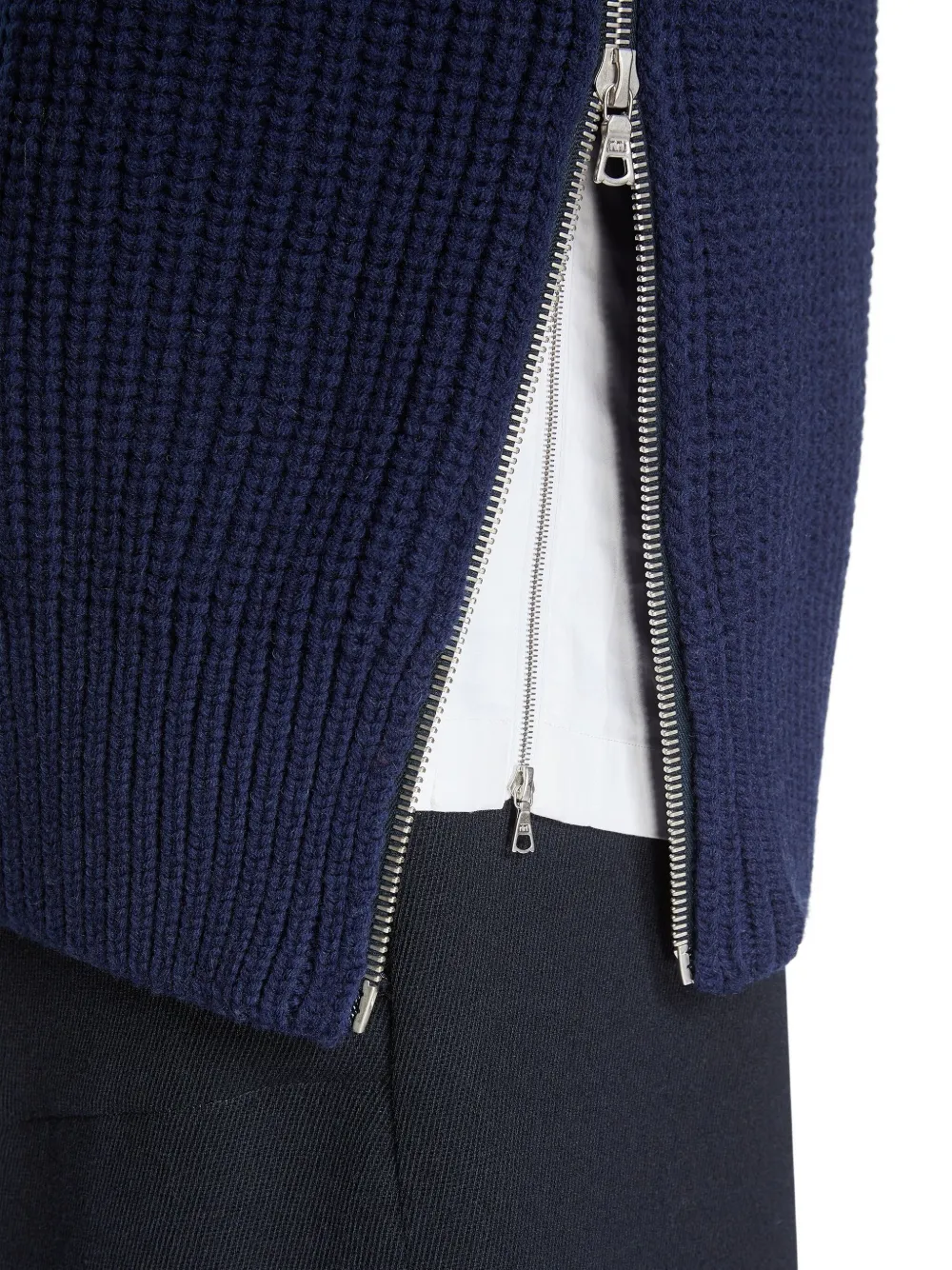 DRIES VAN NOTEN◆七分袖/サイドジップ/セーター/S/ウール/ネイビー// DRIES VAN NOTEN ジップディテール セーター | ブルー | FARFETCH JP