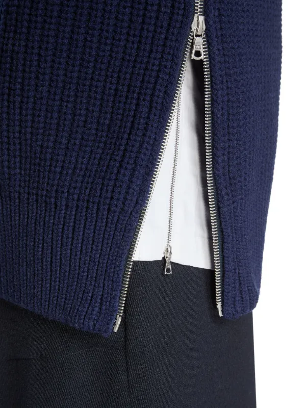 トップス DRIES VAN NOTEN Navy Long Knit DRIES VAN NOTEN Ribbed zip-detail Sweater | Blue | FARFETCH