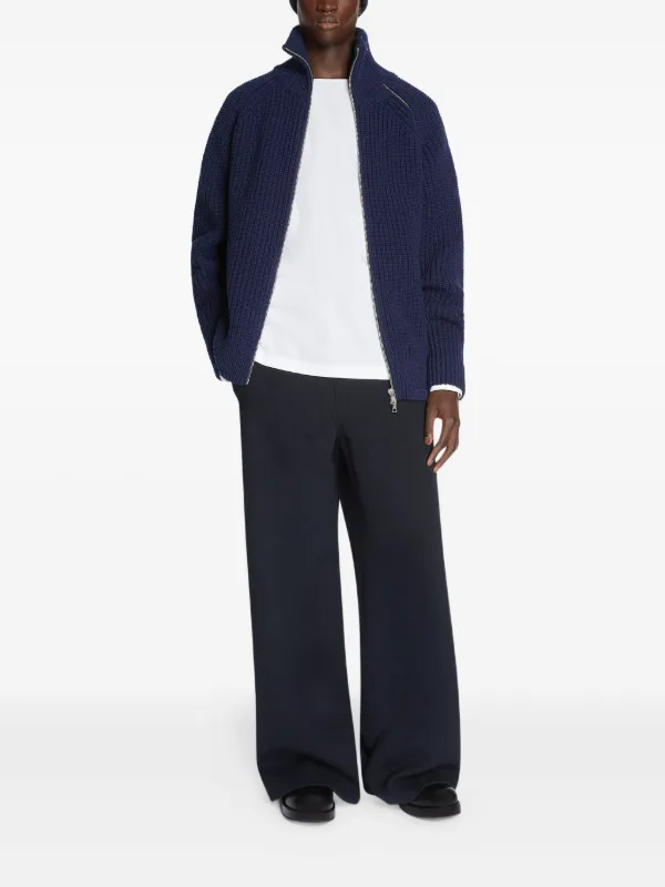 DRIES VAN NOTEN Ribbed zip-detail Sweater | Blue | FARFETCH