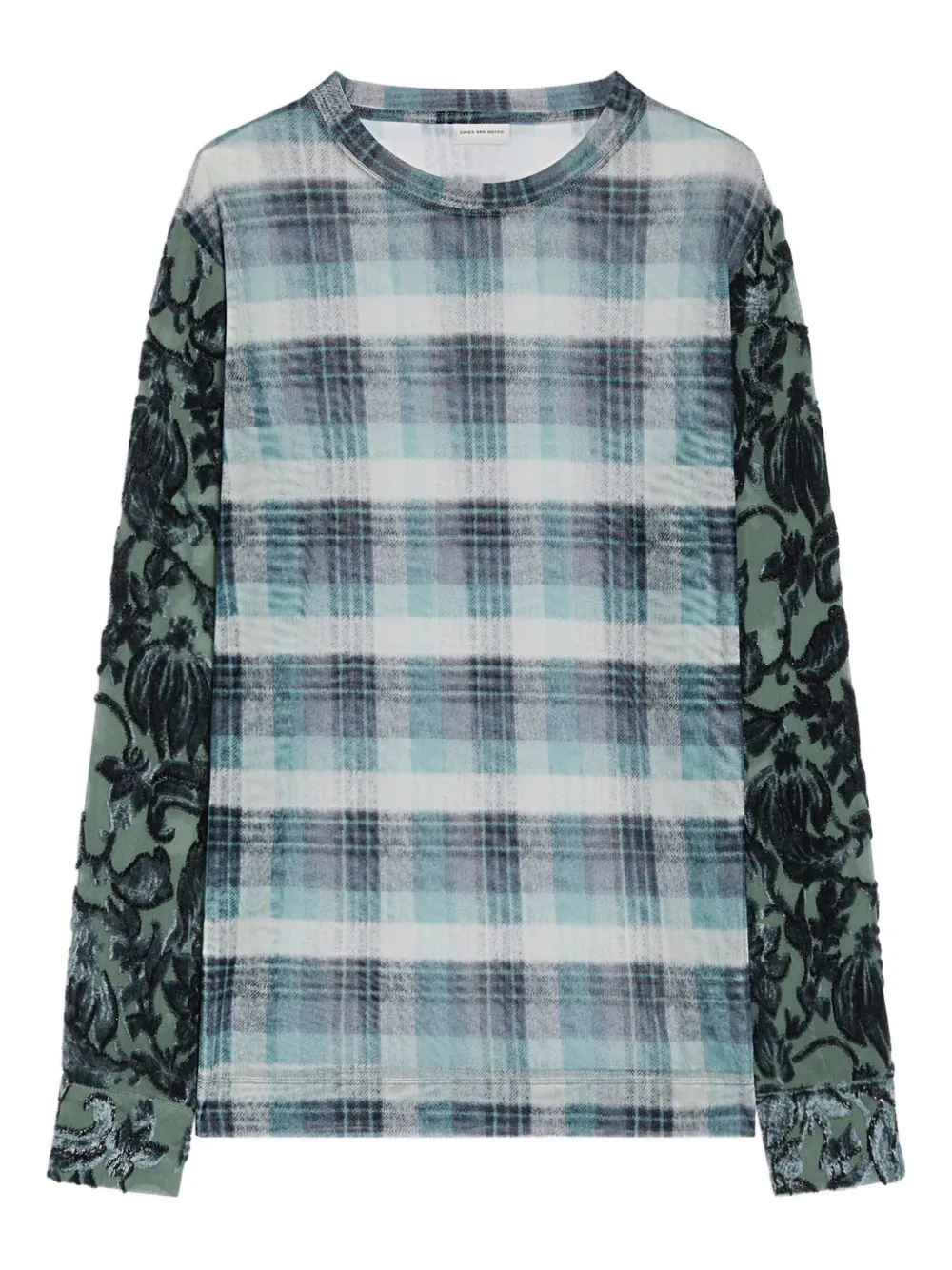 floral-print plaid mesh T-shirt