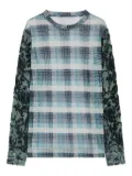 DRIES VAN NOTEN floral-print plaid mesh T-shirt - Blue