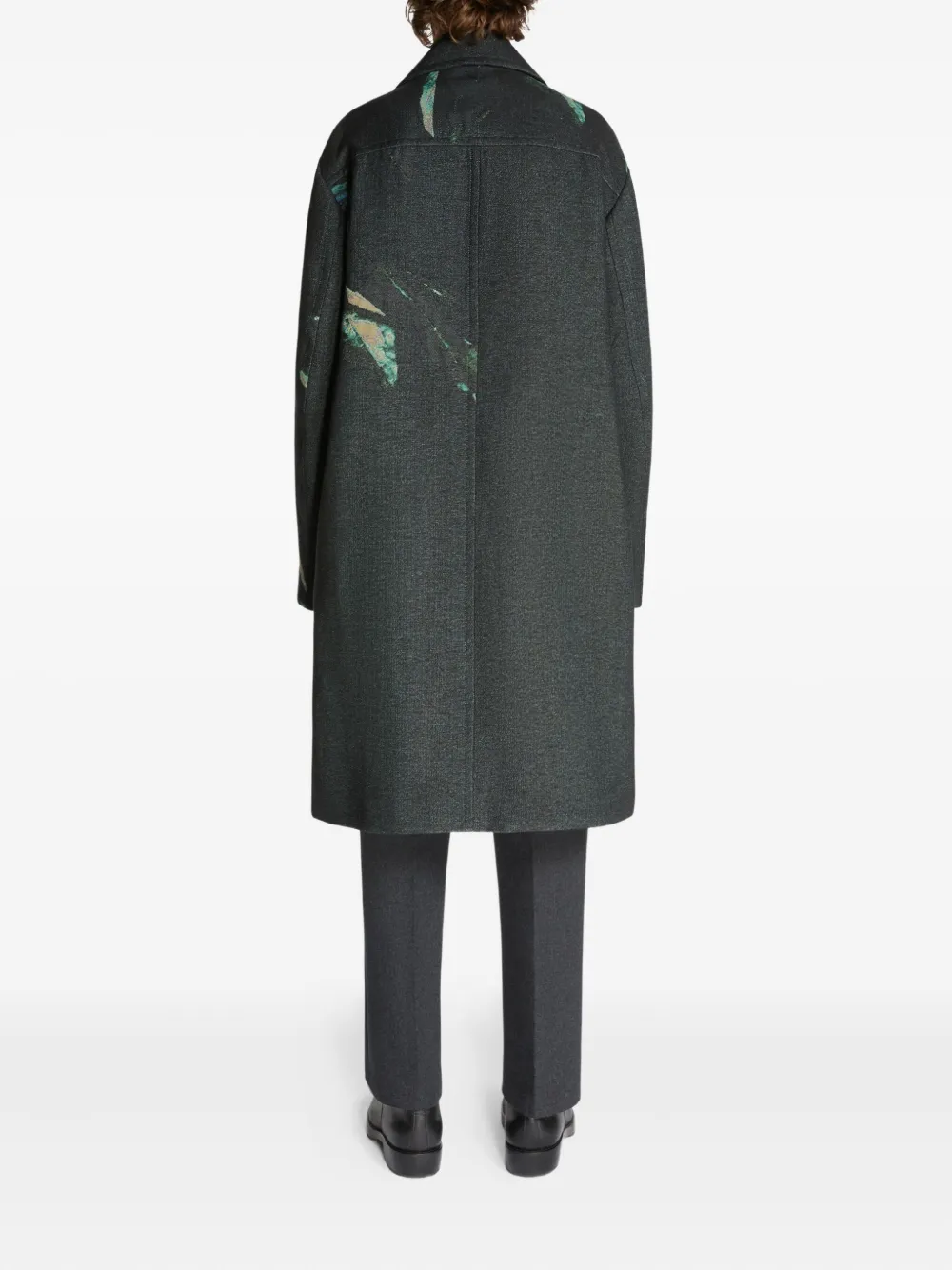 Dries Van Noten Cotton Blend Coat Floral Pattern In Black
