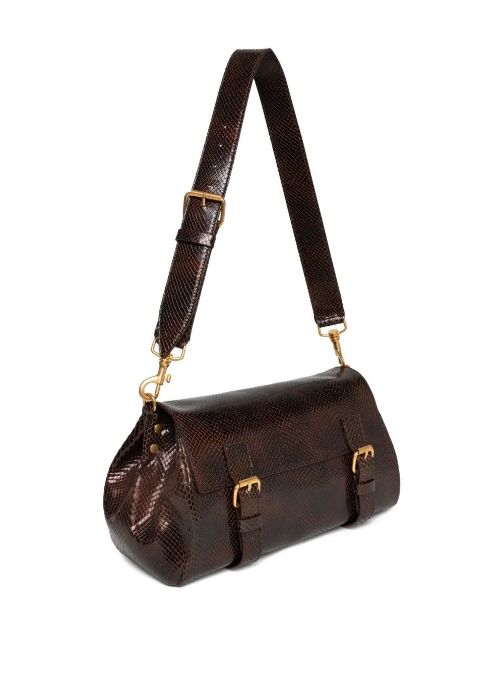 Dries Van Noten Snakeskin-pattern Leather Satchel In Brown