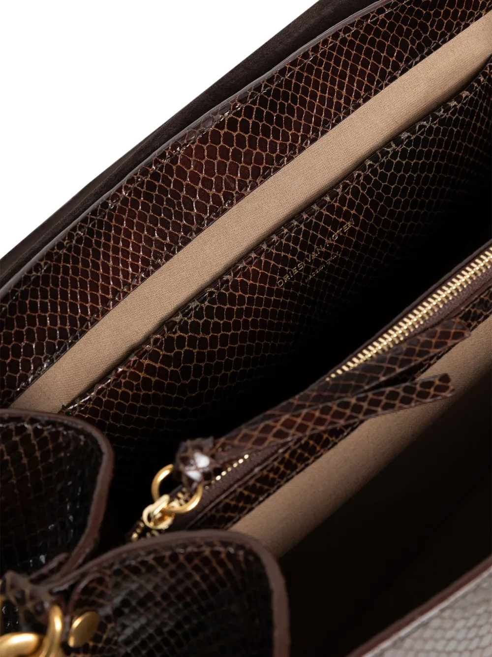 Dries Van Noten Snakeskin-pattern Leather Satchel In Brown