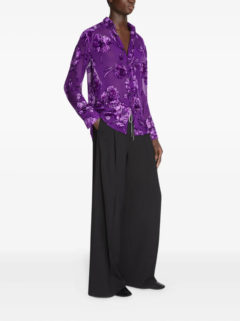 DRIES VAN NOTEN Doorzichtig overhemd met bloemendetail Paars