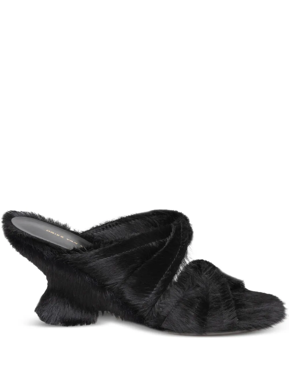 DRIES VAN NOTEN 75mm pony-hair sculpted-heel sandals Black