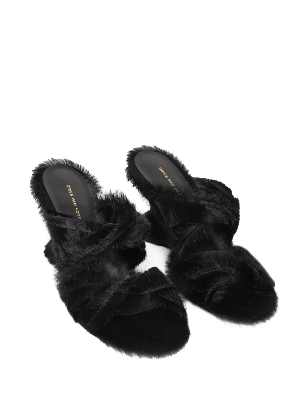 DRIES VAN NOTEN 75mm pony-hair sculpted-heel sandals Black