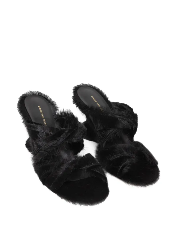 DRIES VAN NOTEN 75mm pony-hair sculpted-heel Sandals | Black  display picture 2