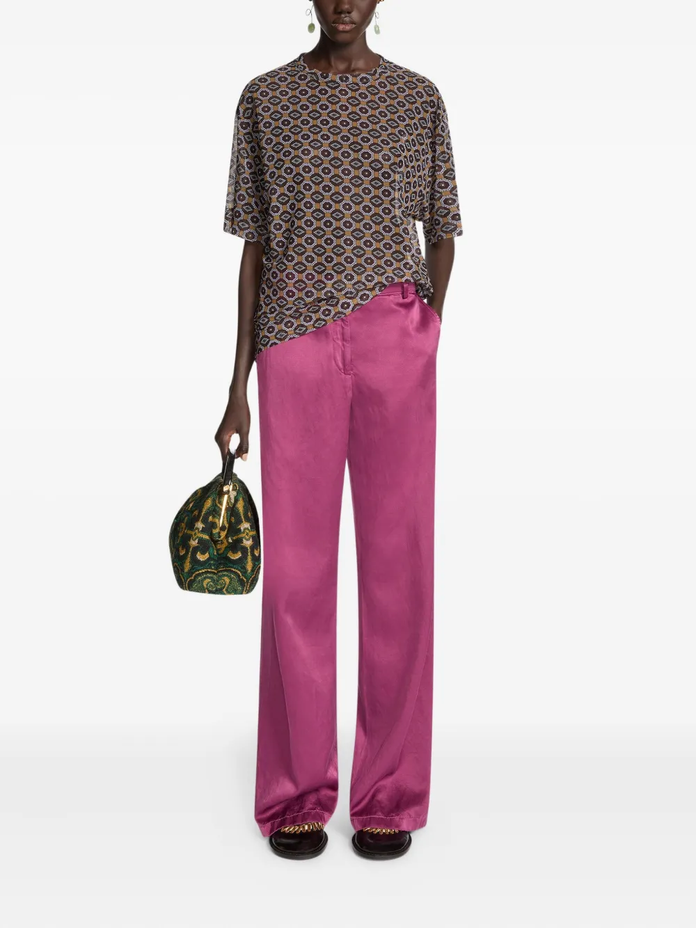 DRIES VAN NOTEN Semi-doorzichtige tanktop met geometrische print Bruin