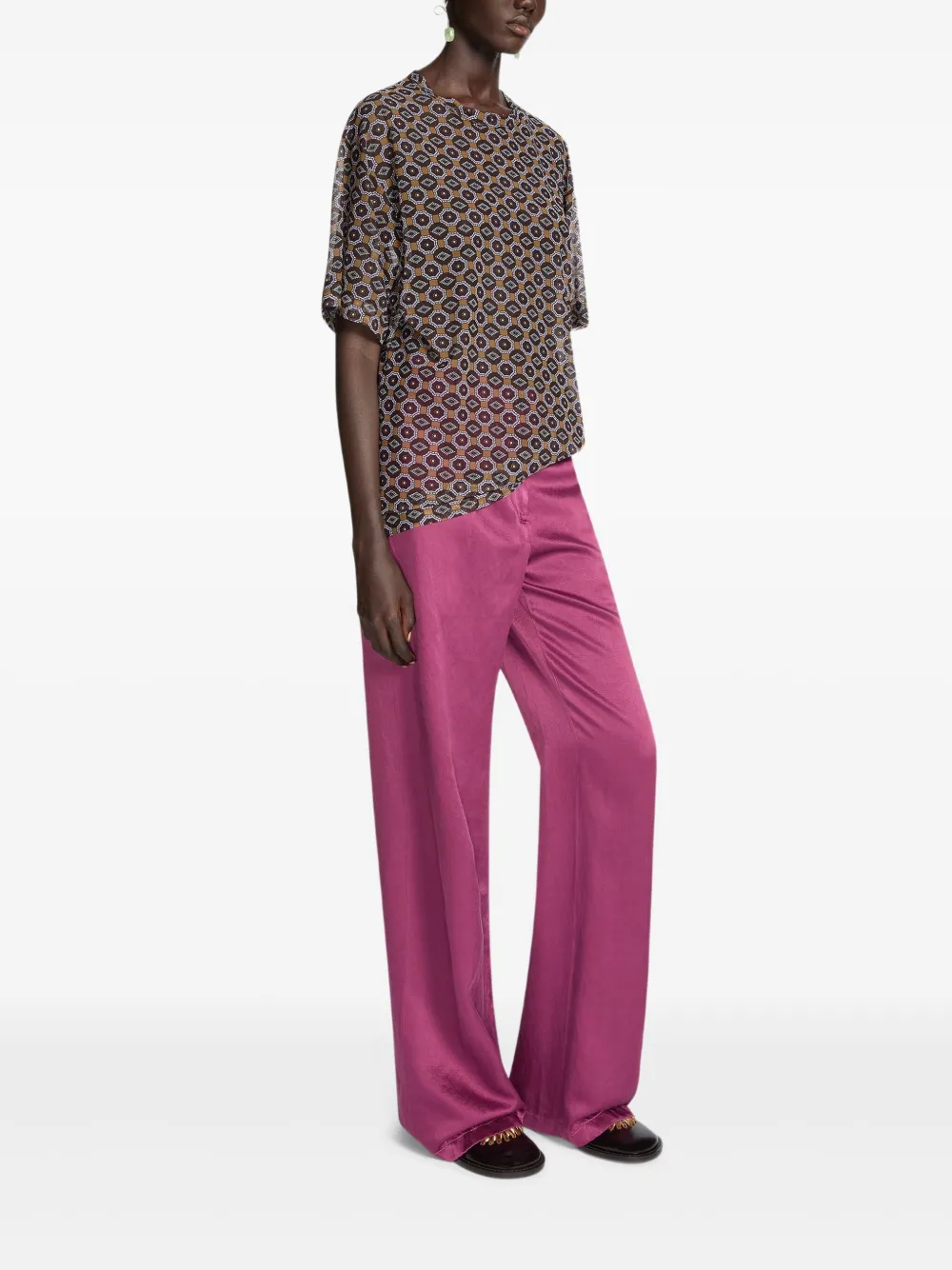 DRIES VAN NOTEN Semi-doorzichtige tanktop met geometrische print Bruin