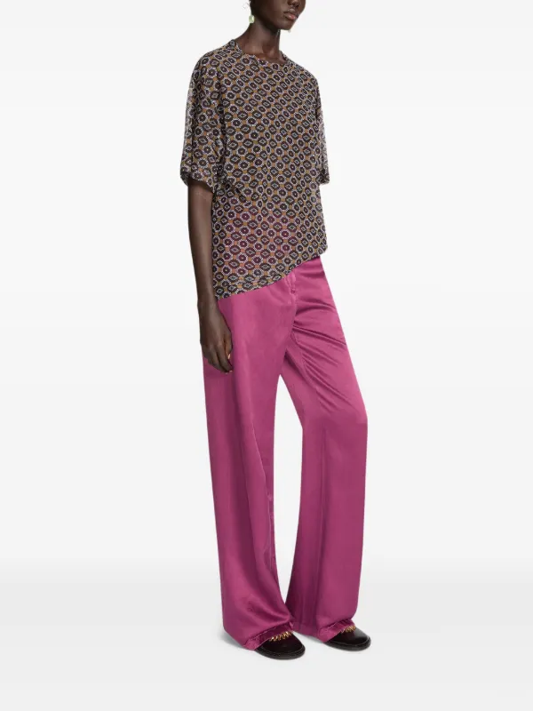 DRIES VAN NOTEN geometric-print semi-sheer Top | Brown | FARFETCH