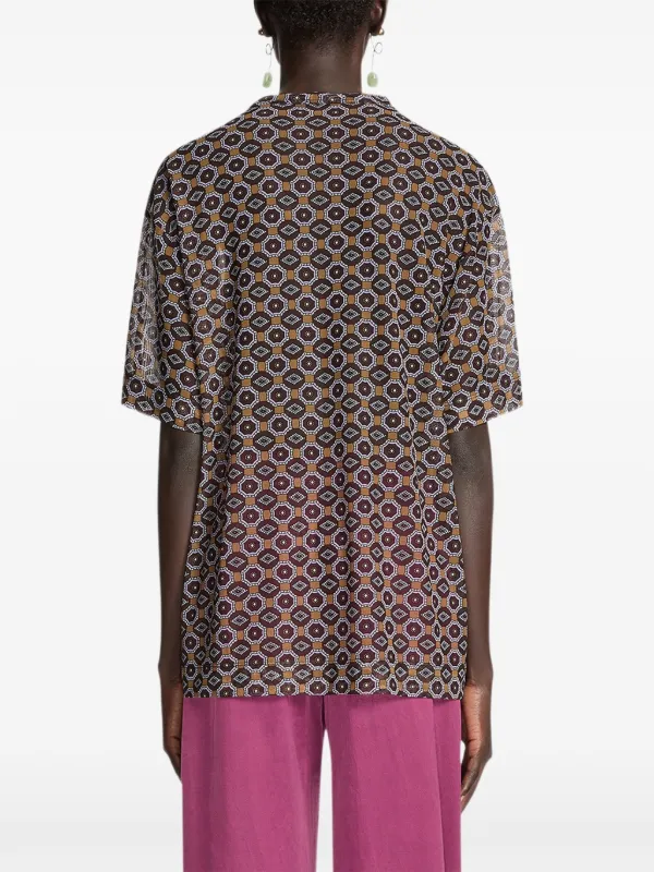 DRIES VAN NOTEN geometric-print semi-sheer Top | Brown | FARFETCH