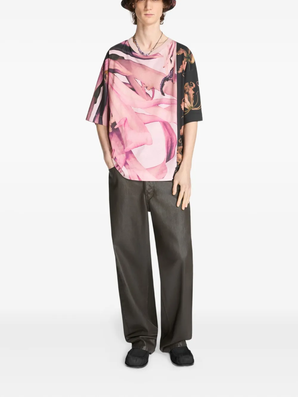 DRIES VAN NOTEN Katoenen T-shirt met bloemenprint - Roze