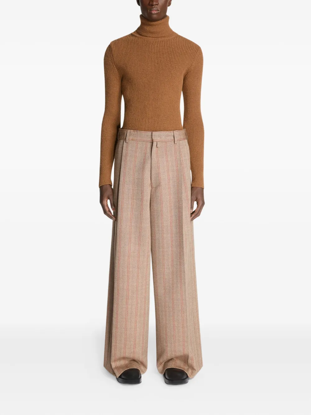 DRIES VAN NOTEN Wollen broek met wijde pijpen Bruin
