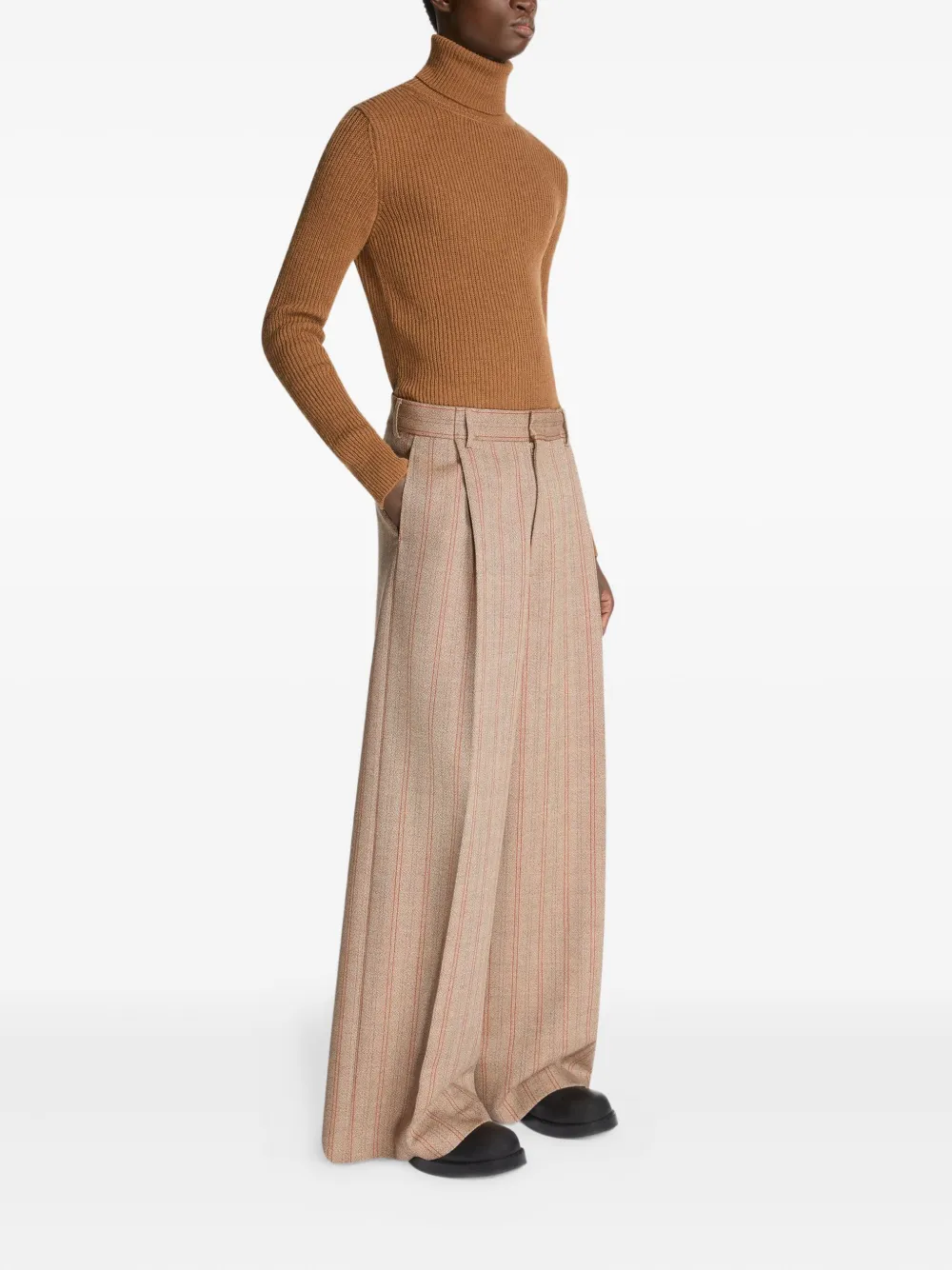 DRIES VAN NOTEN Wollen broek met wijde pijpen Bruin