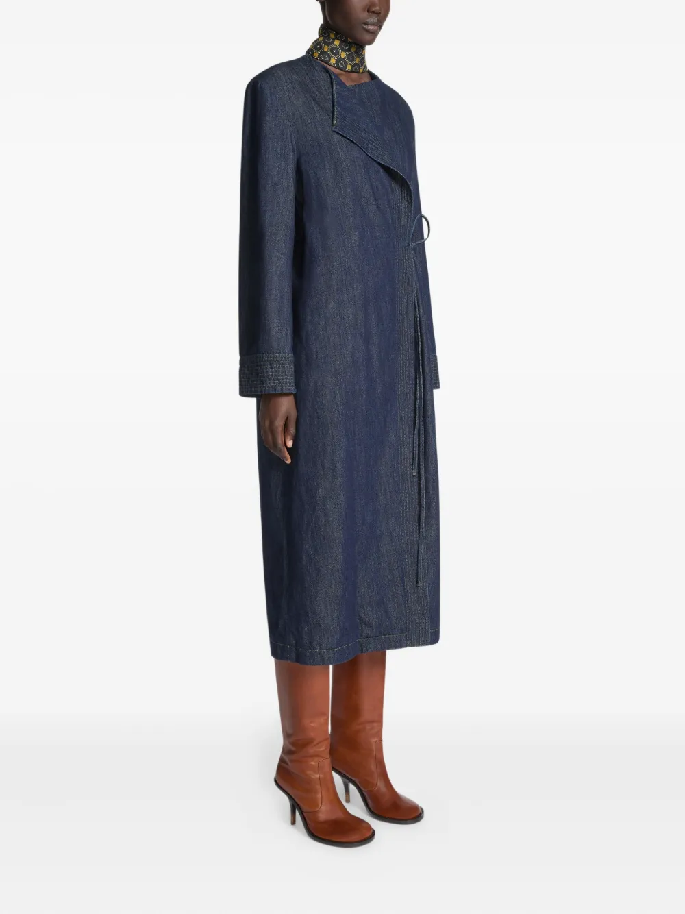 Dries Van Noten Wrap-tie Denim Coat In Blue