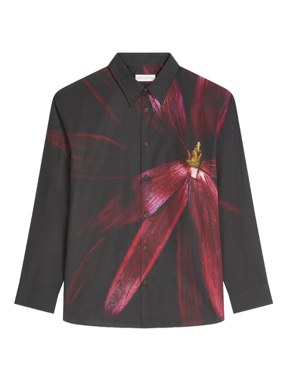 DRIES VAN NOTEN floral-print cotton shirt | Black | Image 1