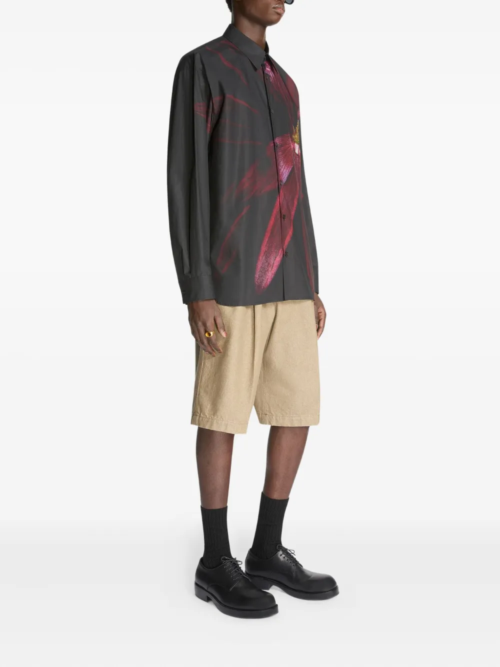 DRIES VAN NOTEN Overhemd met bloemenprint Zwart