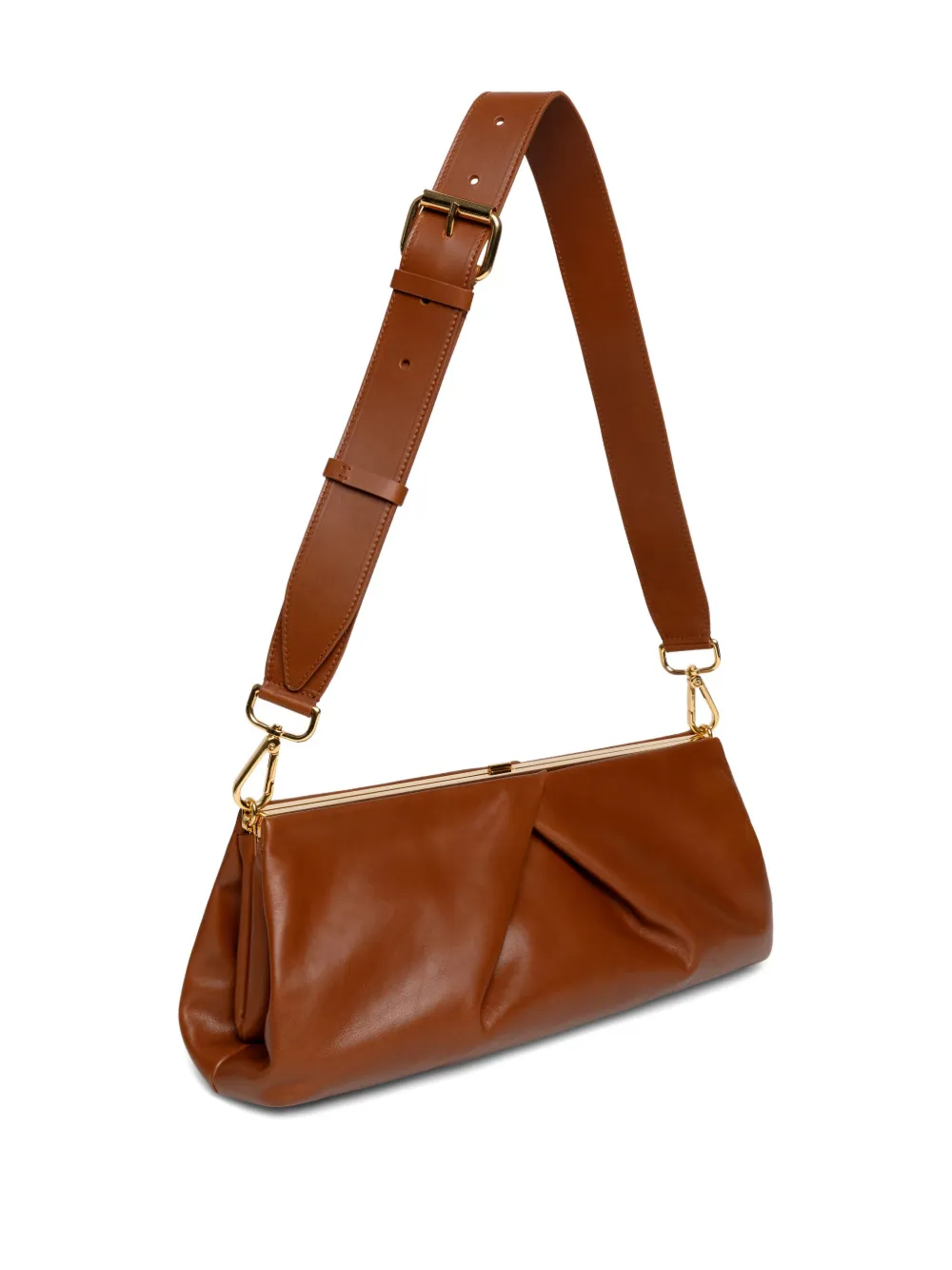 DRIES VAN NOTEN Medium leren clutch met geplooid detail Bruin