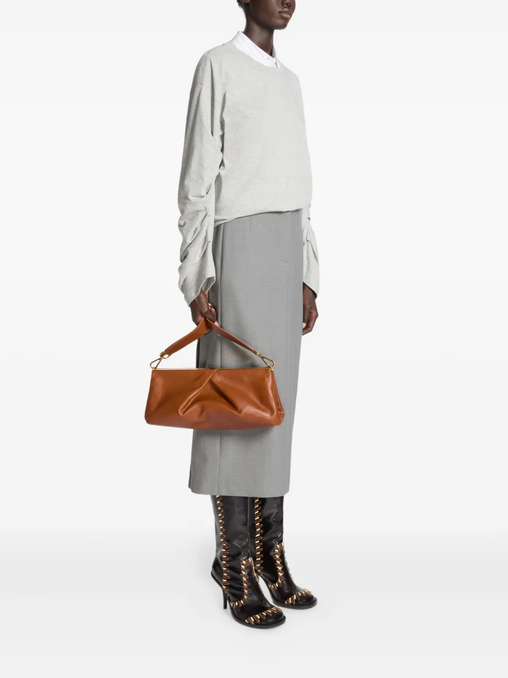 DRIES VAN NOTEN Medium leren clutch met geplooid detail - Bruin