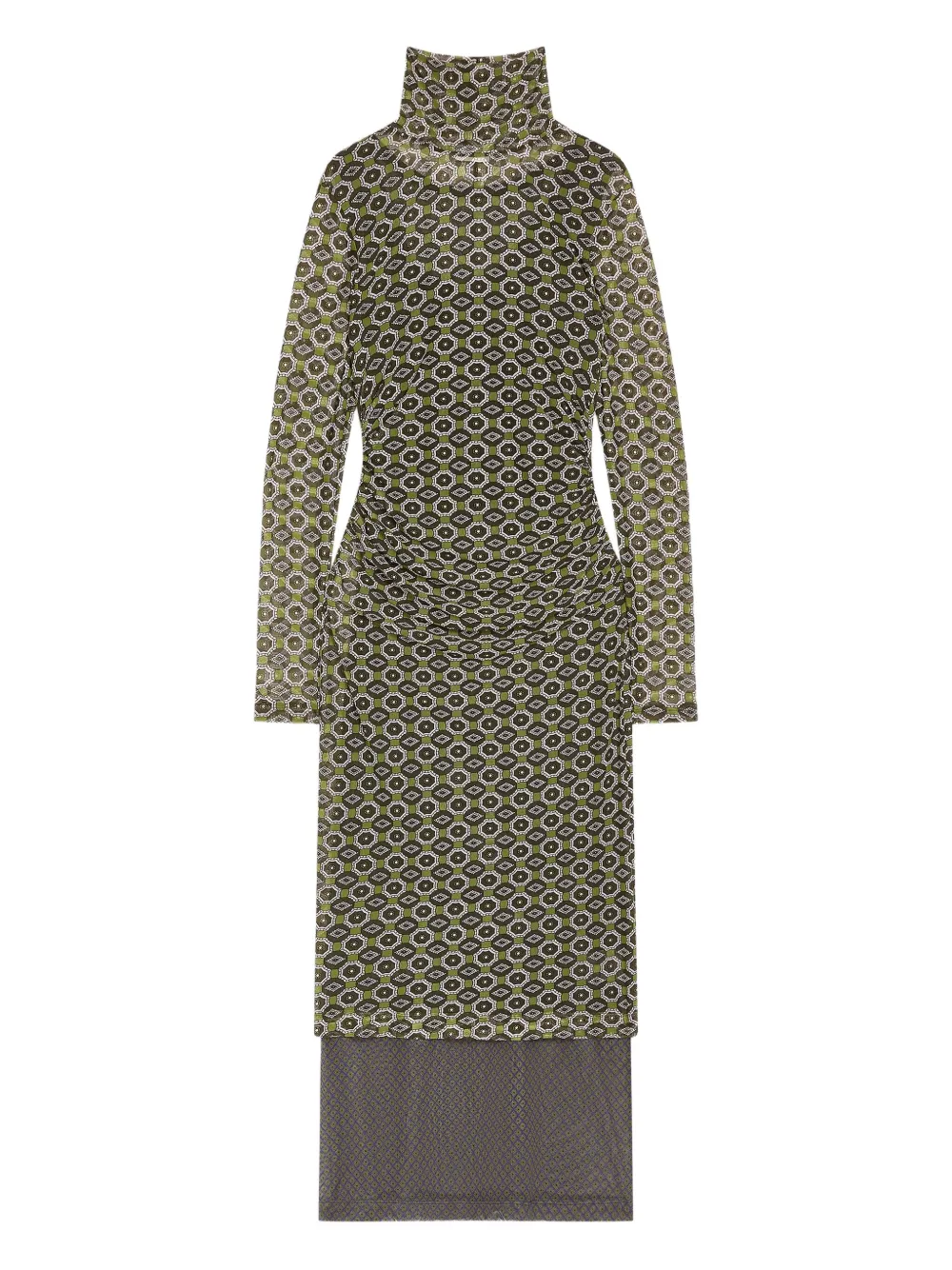 printed mesh turtleneck dress