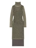 DRIES VAN NOTEN printed mesh turtleneck dress - Green