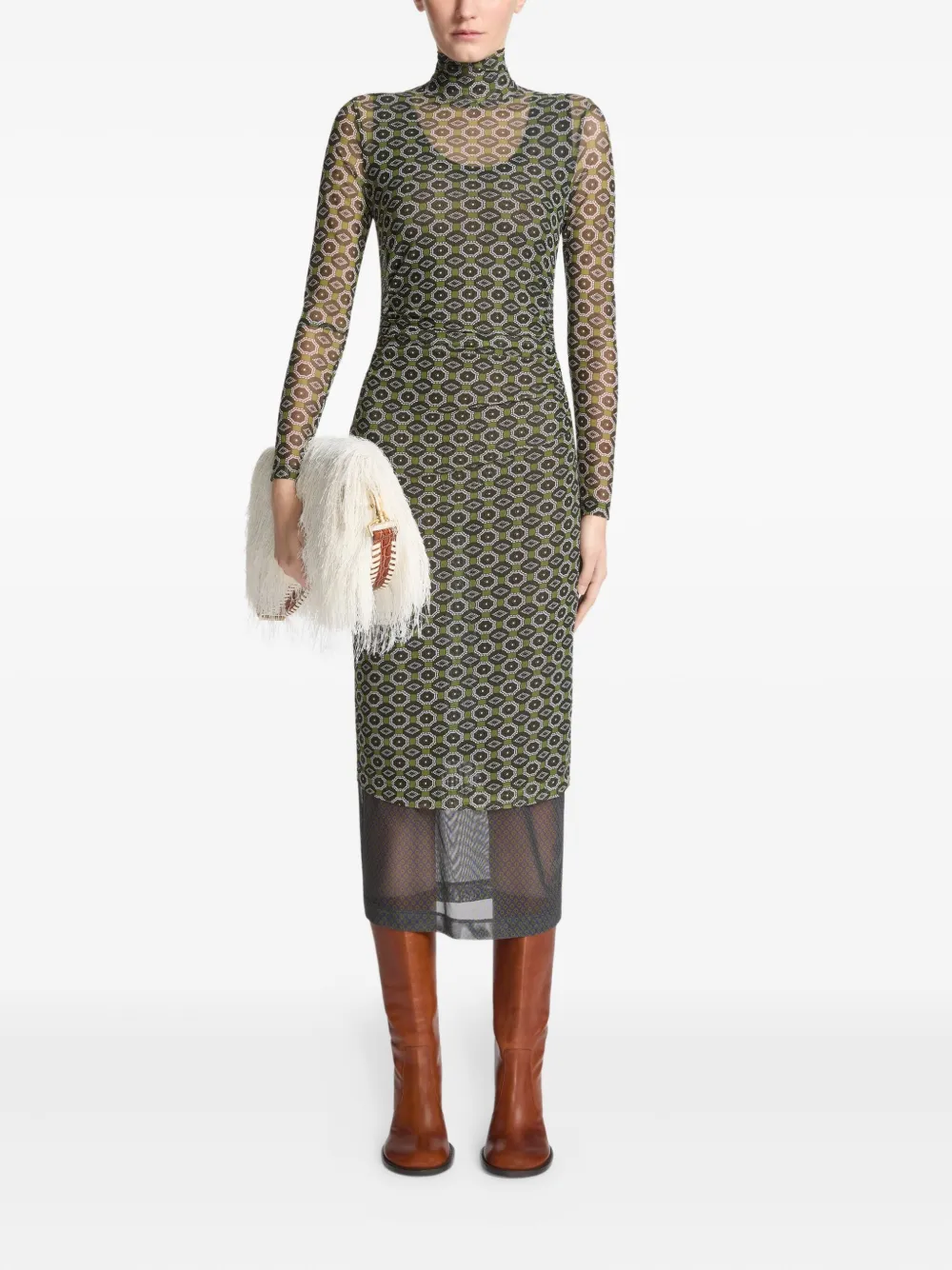 DRIES VAN NOTEN Jurk met col en print - Groen