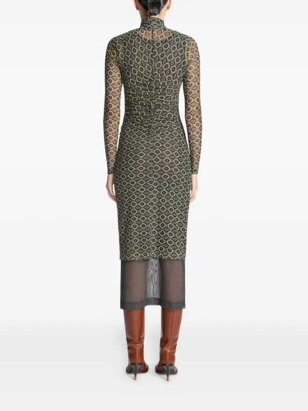 DRIES VAN NOTEN Printed Mesh Turtleneck Dress Green FARFETCH NO
