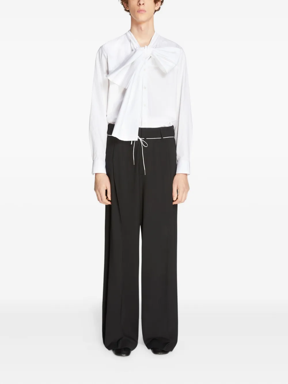 DRIES VAN NOTEN Wollen broek met wijde pijpen Zwart